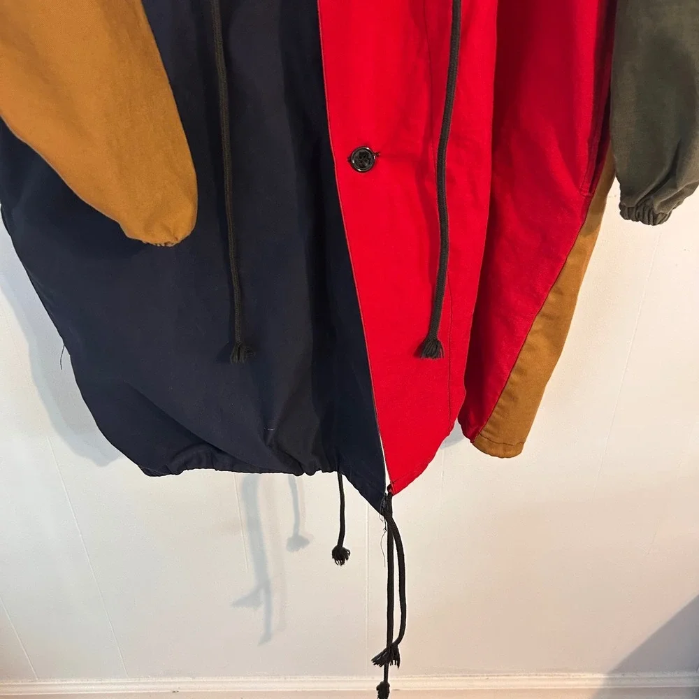 P.J. Henry Mens Colorblock Hooded Parka Jacket Multi Color Canvas Streetwear L